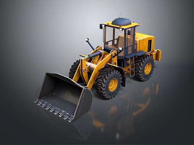 Heavy Duty Yellow Construction Loader With Front Bucket Large Tires And Cabin 3d model