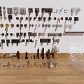 Various Faucets In Different Materials Displayed On Wall With Water Flow Effect