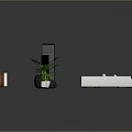 Modern Furniture Assortment Including Sofa Bookshelf Coffee Table And Green Plants