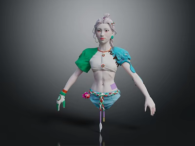 Game and Movie Character With Pinkish Hair Green Blue Top And Colorful Waist Decorations 3d model