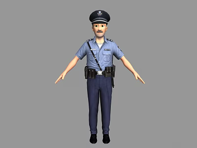 Man in Blue Police Uniform With Police Hat And Utility Belt Standing Pose 3d model