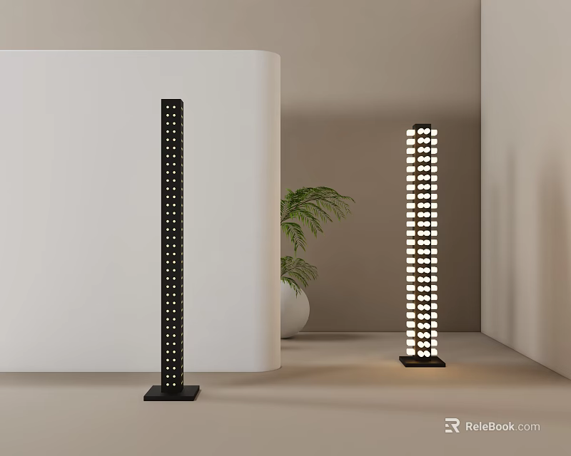 Modern Floor Lamps With LED Dot Lights In Minimalist Interior And Green Plant Decor 3d model 