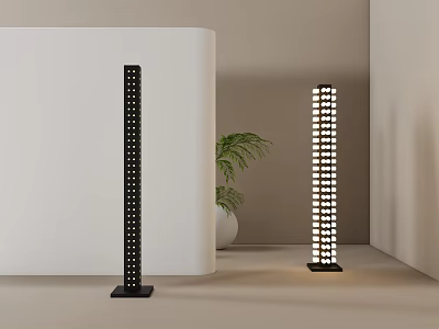 Modern Floor Lamps With LED Dot Lights In Minimalist Interior And Green Plant Decor 3d model