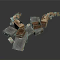 Industrial Storage Setup With Stacked Cardboard Boxes And Metal Plates