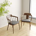 Modern Wooden Frame Leisure Chairs With Gray Cushion Indoor Green Plant And Window