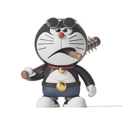 Cartoon Character Sculpture With Goggles Cigar Spiked Weapon And Golden Bell 3d model