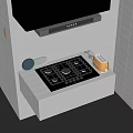 Modern Kitchen With Gas Stove Toaster And Pan On White Tiled Countertop
