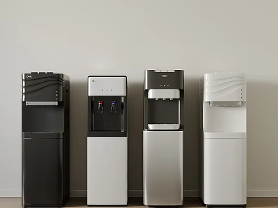 Modern Water Dispensers Placed Side by Side Against Wall in Black White and Silver Colors 3d model