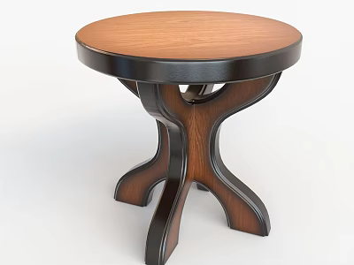 Classic Round Wooden Top Side Table With Dark Wood Cross Support Base Design 3d model