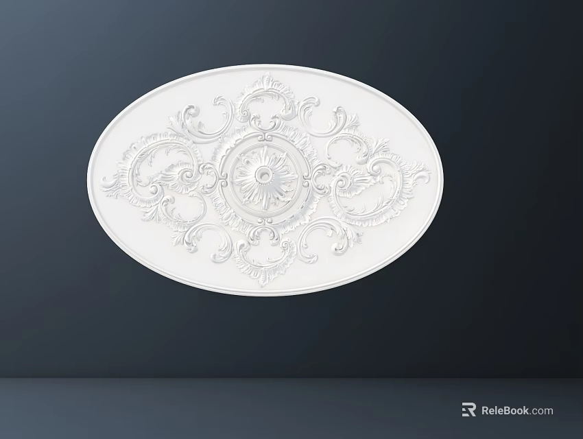 White Oval Ceiling Medallion With Ornate Patterns 3d model
