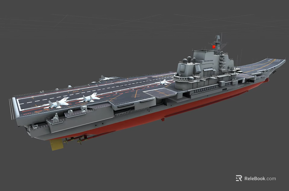 Modern Aircraft Carrier With Flight Deck And Fighter Jets On Board 3d model 