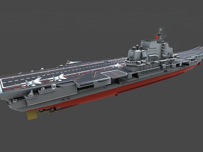Modern Aircraft Carrier With Flight Deck And Fighter Jets On Board 3d model