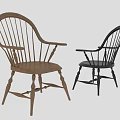 Classic Wooden Dining Chairs With Spindle Back Armrests And Natural Black Finish