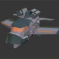 Futuristic Cosmic Spacecraft 3D Model With Low Poly Design Blue White Orange Accents