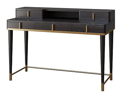 Black Modern Desk With Gold Accents Sleek Legs And Functional Drawers 3d model
