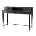 Black Modern Desk With Gold Accents Sleek Legs And Functional Drawers