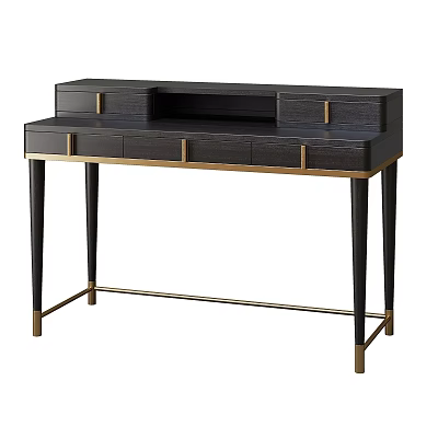 Black Modern Desk With Gold Accents Sleek Legs And Functional Drawers 3d model