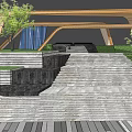 Modern Entrance Gate With Curved Architectural Design Landscaped Gardens And Stone Steps
