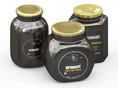 BENMART Agave de Limón Food Jars in Black Containers with Gold Lids 3d model