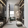 Modern Luxury Walk in Closet Design With Mirrored Walls Glass Doors And Cozy Armchair