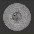 Round Manhole Cover Equipment With Circular Stone Brick Design And Damaged Hole