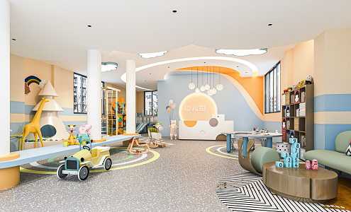 Modern Kindergarten Hall Reception Hall Toy Children's Entertainment Area Front Desk Play Area Children's Tables and Chairs Waiting Area 3d model