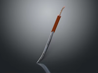 Traditional Weapon With Sharp Metal Blade And Brown Rope Wrapped Handle 3d model