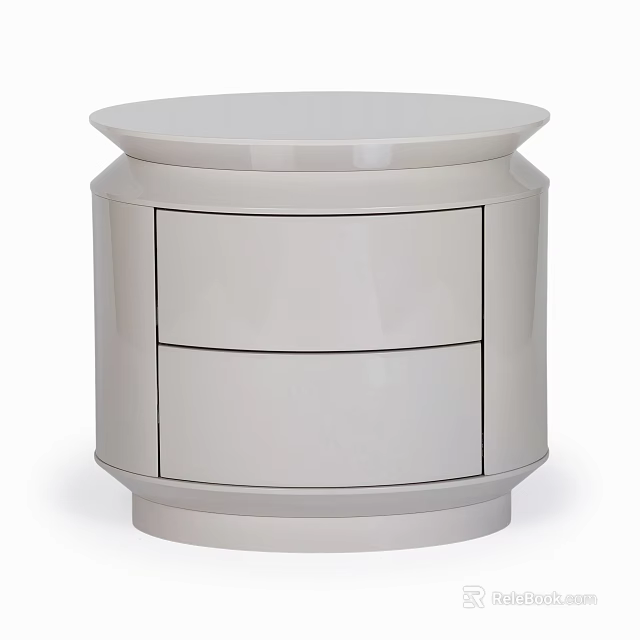 Modern Round Top Nightstand With Two Drawers And Sleek Neutral Design 3d model 