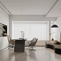 Modern Office Interior Design With Desk Chairs Sofa Bookshelf And Floor Lamp
