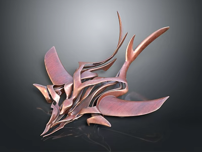 Copper Abstract Sculpture With Modern Artistic Leaf Like Feather Shapes Decorative Piece 3d model