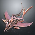 Copper Abstract Sculpture With Modern Artistic Leaf Like Feather Shapes Decorative Piece