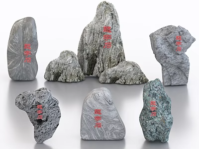 Decorative Carved Stone And Natural Wood Pieces With Various Shapes For Home Decor 3d model