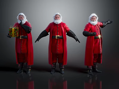 Santa Claus Figures With White Beard And Detailed Facial Features In Different Poses 3d model