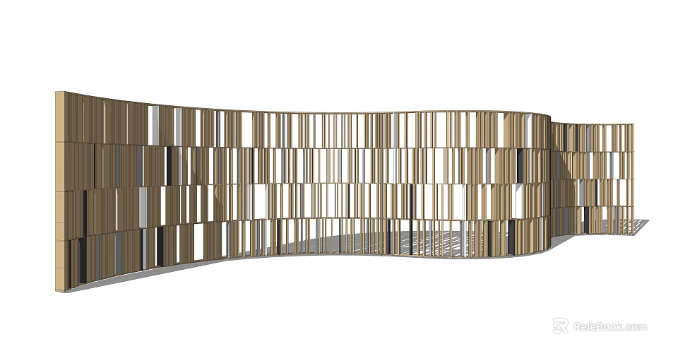 Modern Curved Feature Wall With Vertical Slats And Light Shadow Effects 3d model