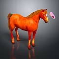Orange Horse Standing With Pink Tag On Gray Background With Reflection 3d model