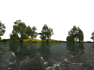 Serene Natural Landscape With Calm Water Surface Lush Green Trees And Reflections 3d model