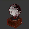 Vintage Phonograph With Metal Horn Wooden Base Crank Handle And Turntable