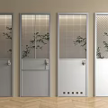 Modern Interior With Four Hinged Doors Featuring Grid Design And Plant Patterns 3d model