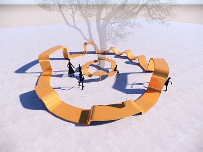 Orange Spiral Landscape Seating With People Walking Around And Tree Background 3d model