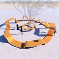 Orange Spiral Landscape Seating With People Walking Around And Tree Background