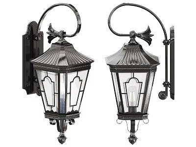 Classic Traditional Black Metal Wall Sconces With Glass Shade And Decorative Top 3d model