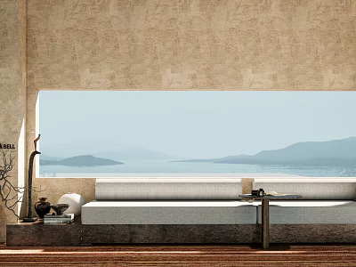 Cozy Homestay Guest Room With Comfortable Sofa Large Window Mountain View And Wooden Floor 3d model