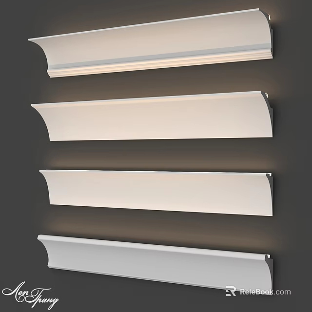 White Decorative Components With Various Designs Mounted On Wall For Interior 3d model 