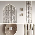 Modern Textured Wall Design With Arched Stone Brick And Circular Lighting Fixtures