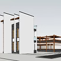 Traditional Chinese Building Exterior Featuring Wooden Frame Black Brick Walls Lattice Doors And Steps