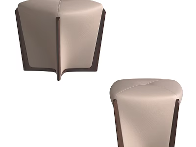 Modern Beige Leather Footstool With Dark Wooden Legs And Upholstered Design 3d model
