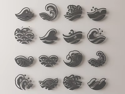 Various Wave Pattern Wall Decor With Artistic Designs And Black Finish 3d model
