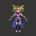 Cute Cat Ear Character Yellow Hair Red Eyes Blue White Outfit With Cape
