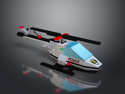 Playful White Red Lego Police Helicopter Toy Model With Detailed Design And Rotors 3d model