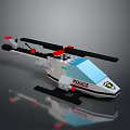 Playful White Red Lego Police Helicopter Toy Model With Detailed Design And Rotors